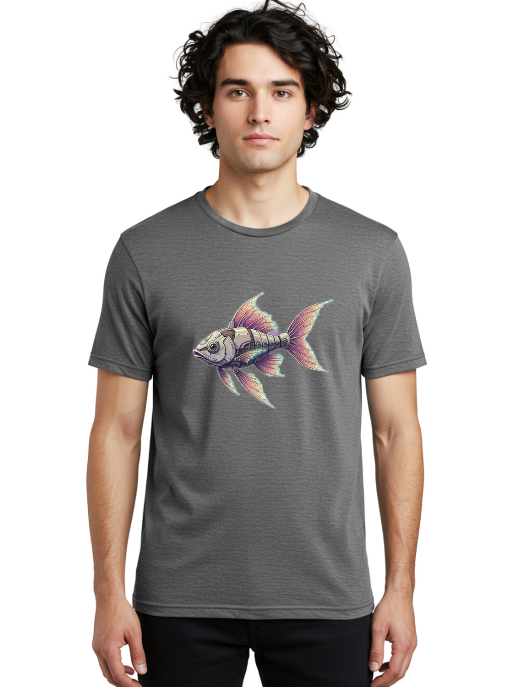 Steampunk-Fish-4 Men'S Graphic Tee, 100% Cotton, Comfortable Casual Summer Wear, Machine Washable, Vintage Camera, Old Camera, Antique Camera, Black Camera, Classic Photography, Photography Equipment, Nostalgic Device, Film Camera, Camera Art Bal415