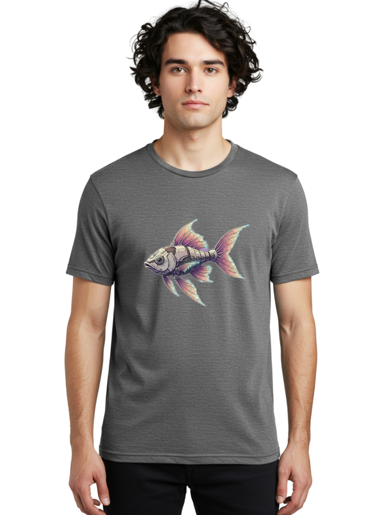 Steampunk-Fish-4 Men'S Graphic Tee, 100% Cotton, Comfortable Casual Summer Wear, Machine Washable, Vintage Camera, Old Camera, Antique Camera, Black Camera, Classic Photography, Photography Equipment, Nostalgic Device, Film Camera, Camera Art Bal415