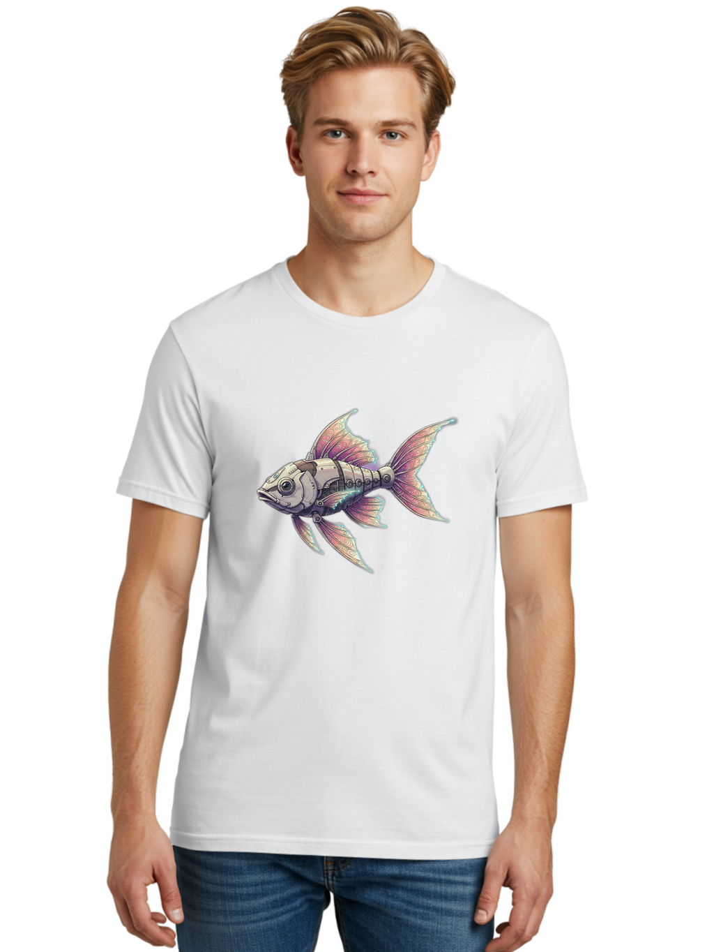 Steampunk-Fish-4 Men'S Graphic Tee, 100% Cotton, Comfortable Casual Summer Wear, Machine Washable, Vintage Camera, Old Camera, Antique Camera, Black Camera, Classic Photography, Photography Equipment, Nostalgic Device, Film Camera, Camera Art Bal415