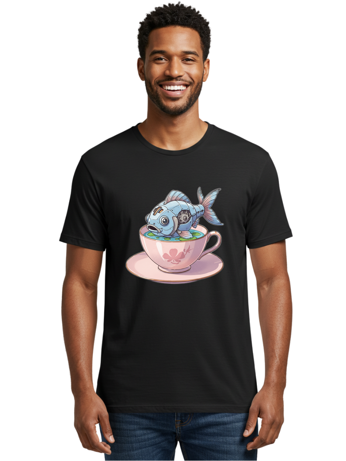 Steampunk-Fish-5 Men'S Graphic Tee, 100% Cotton, Comfortable Casual Summer Wear, Machine Washable, Vintage Camera, Old Camera, Antique Camera, Black Camera, Classic Photography, Photography Equipment, Nostalgic Device, Film Camera, Camera Art Bal416