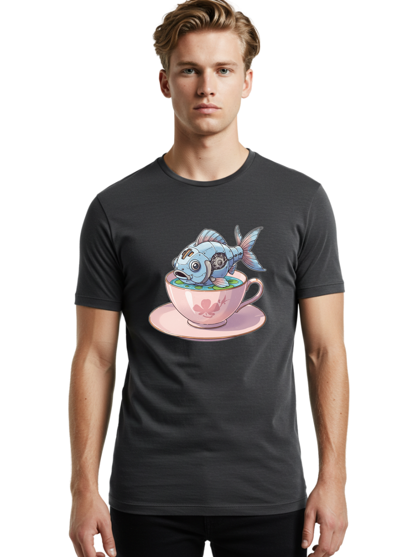 Steampunk-Fish-5 Men'S Graphic Tee, 100% Cotton, Comfortable Casual Summer Wear, Machine Washable, Vintage Camera, Old Camera, Antique Camera, Black Camera, Classic Photography, Photography Equipment, Nostalgic Device, Film Camera, Camera Art Bal416