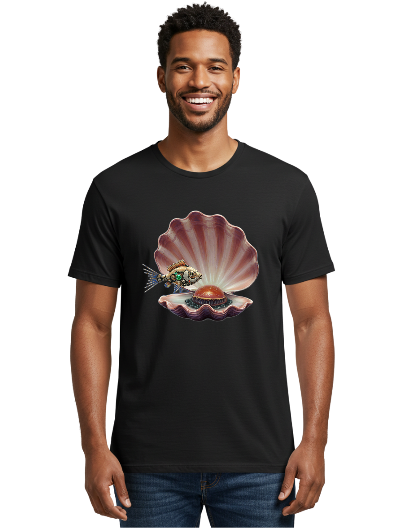 Steampunk-Fish-Pearl-Shell Men'S Graphic Tee, 100% Cotton, Comfortable Casual Summer Wear, Machine Washable, Vintage Camera, Old Camera, Antique Camera, Black Camera, Classic Photography, Photography Equipment, Nostalgic Device, Film Camera, Bal417