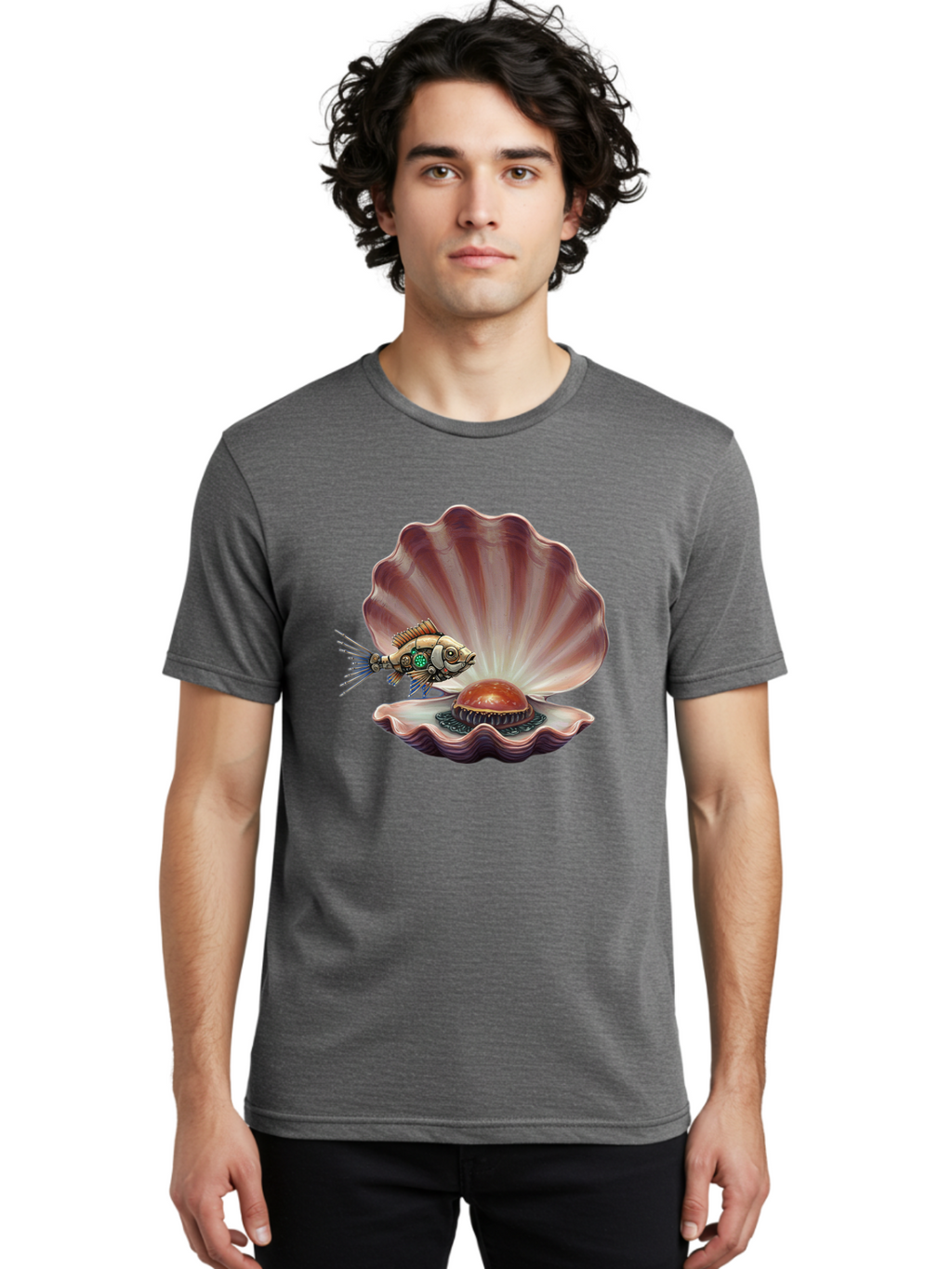 Steampunk-Fish-Pearl-Shell Men'S Graphic Tee, 100% Cotton, Comfortable Casual Summer Wear, Machine Washable, Vintage Camera, Old Camera, Antique Camera, Black Camera, Classic Photography, Photography Equipment, Nostalgic Device, Film Camera, Bal417