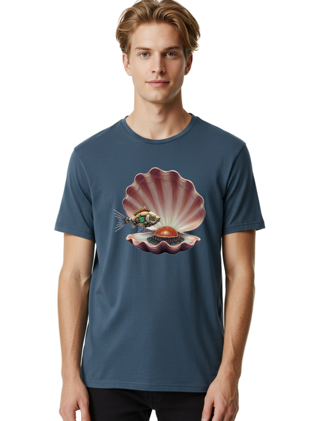 Steampunk-Fish-Pearl-Shell Men'S Graphic Tee, 100% Cotton, Comfortable Casual Summer Wear, Machine Washable, Vintage Camera, Old Camera, Antique Camera, Black Camera, Classic Photography, Photography Equipment, Nostalgic Device, Film Camera, Bal417
