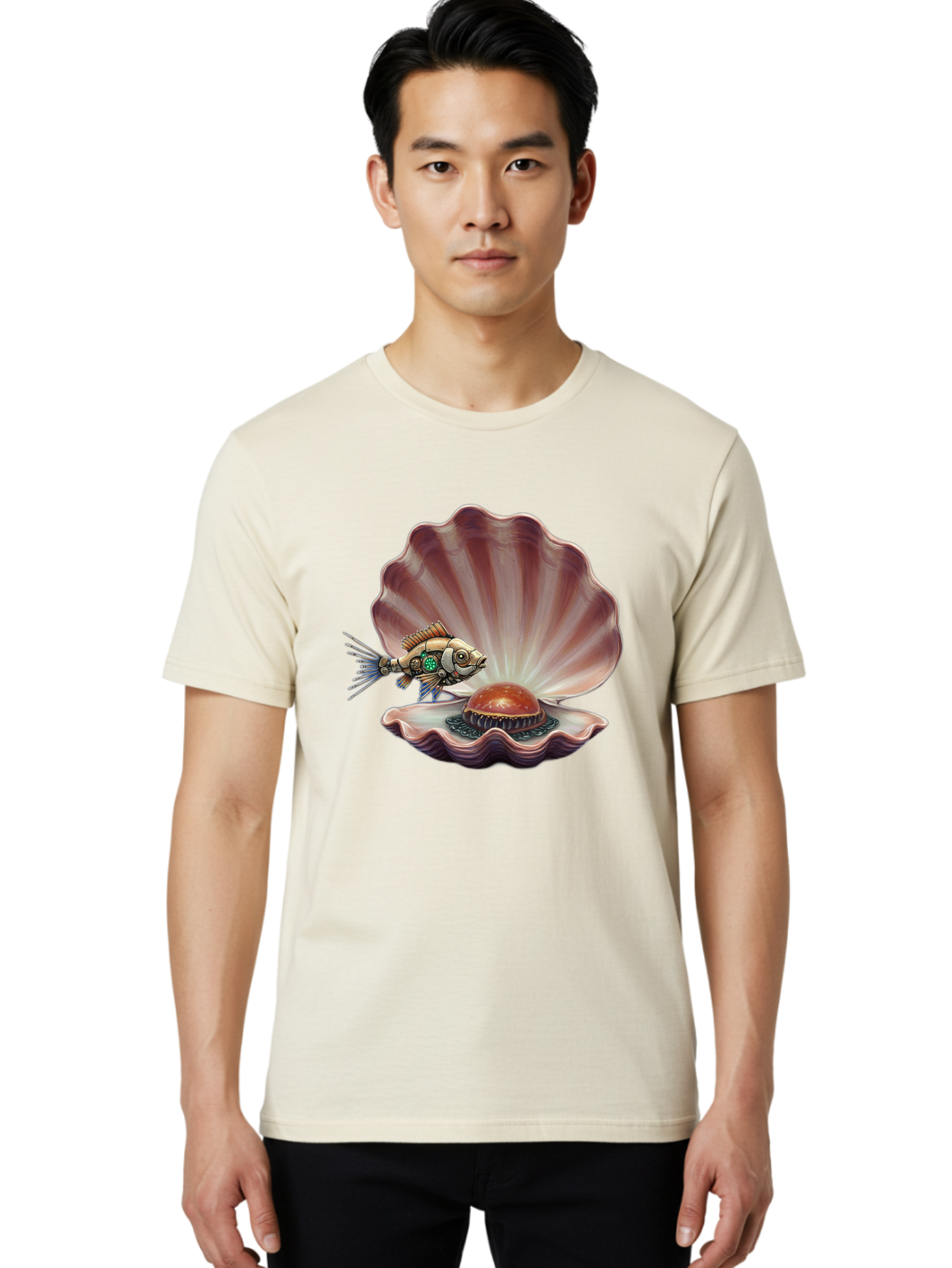 Steampunk-Fish-Pearl-Shell Men'S Graphic Tee, 100% Cotton, Comfortable Casual Summer Wear, Machine Washable, Vintage Camera, Old Camera, Antique Camera, Black Camera, Classic Photography, Photography Equipment, Nostalgic Device, Film Camera, Bal417