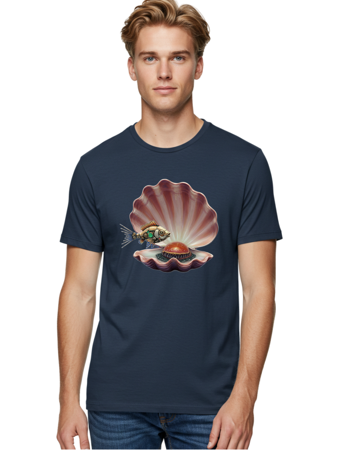 Steampunk-Fish-Pearl-Shell Men'S Graphic Tee, 100% Cotton, Comfortable Casual Summer Wear, Machine Washable, Vintage Camera, Old Camera, Antique Camera, Black Camera, Classic Photography, Photography Equipment, Nostalgic Device, Film Camera, Bal417