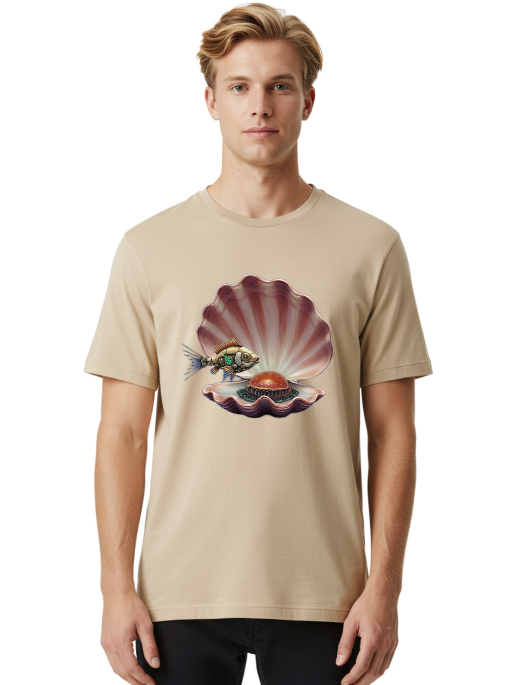 Steampunk-Fish-Pearl-Shell Men'S Graphic Tee, 100% Cotton, Comfortable Casual Summer Wear, Machine Washable, Vintage Camera, Old Camera, Antique Camera, Black Camera, Classic Photography, Photography Equipment, Nostalgic Device, Film Camera, Bal417