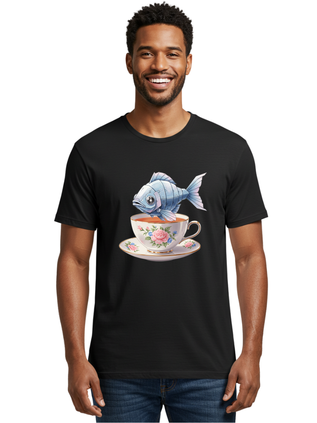 Steampunk-Fish-Tea Men'S Graphic Tee, 100% Cotton, Comfortable Casual Summer Wear, Machine Washable, Vintage Camera, Old Camera, Antique Camera, Black Camera, Classic Photography, Photography Equipment, Nostalgic Device, Film Camera, Bal418