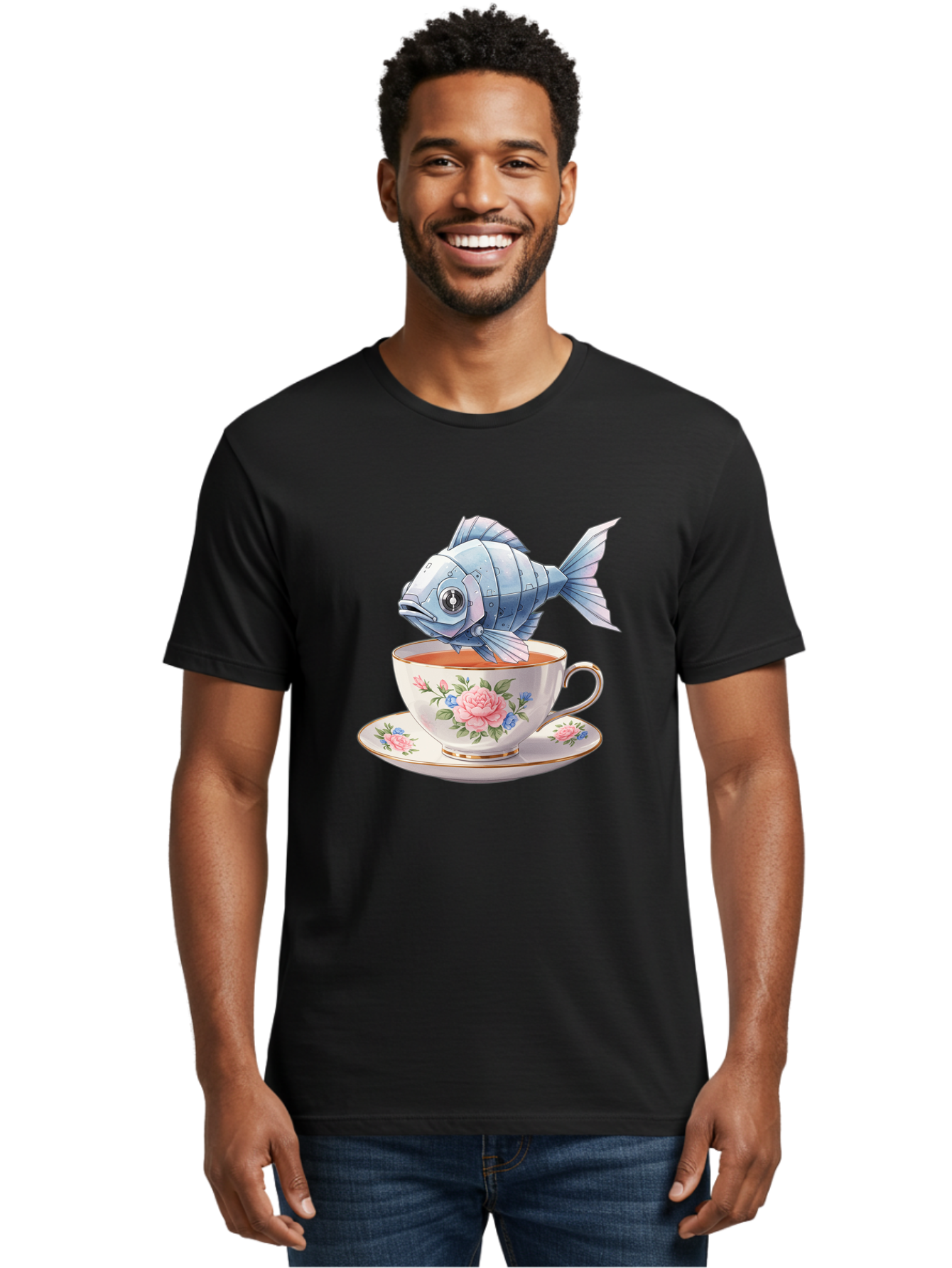Steampunk-Fish-Tea Men'S Graphic Tee, 100% Cotton, Comfortable Casual Summer Wear, Machine Washable, Vintage Camera, Old Camera, Antique Camera, Black Camera, Classic Photography, Photography Equipment, Nostalgic Device, Film Camera, Bal418