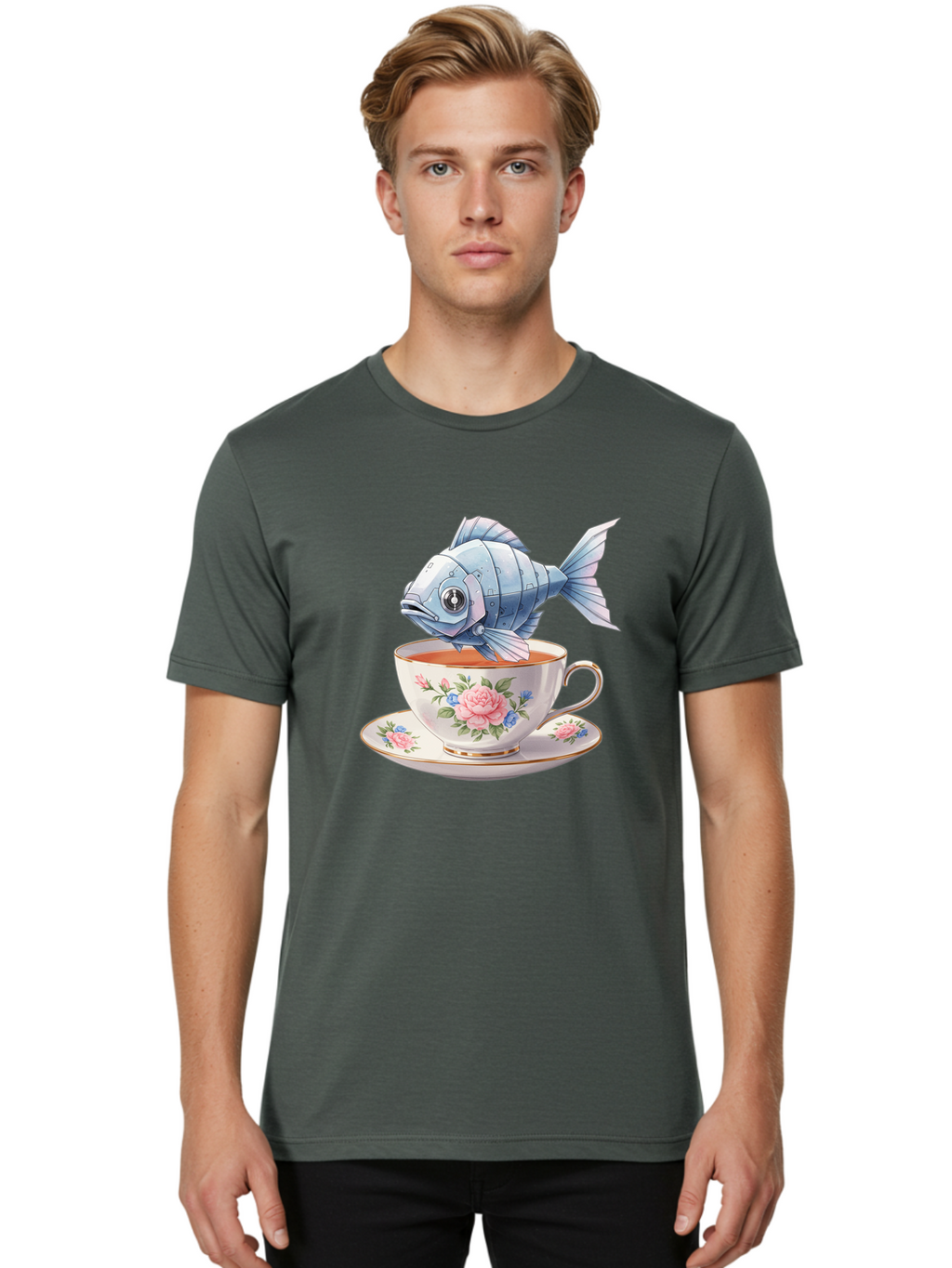 Steampunk-Fish-Tea Men'S Graphic Tee, 100% Cotton, Comfortable Casual Summer Wear, Machine Washable, Vintage Camera, Old Camera, Antique Camera, Black Camera, Classic Photography, Photography Equipment, Nostalgic Device, Film Camera, Bal418