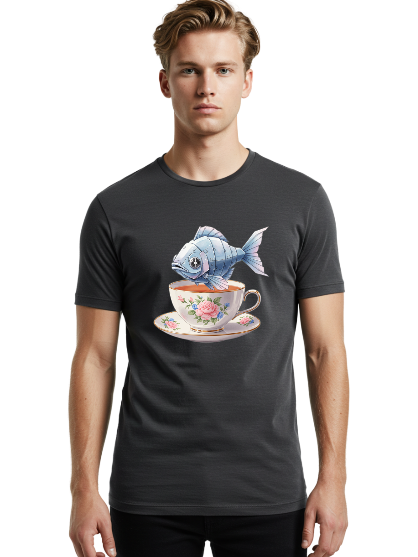 Steampunk-Fish-Tea Men'S Graphic Tee, 100% Cotton, Comfortable Casual Summer Wear, Machine Washable, Vintage Camera, Old Camera, Antique Camera, Black Camera, Classic Photography, Photography Equipment, Nostalgic Device, Film Camera, Bal418