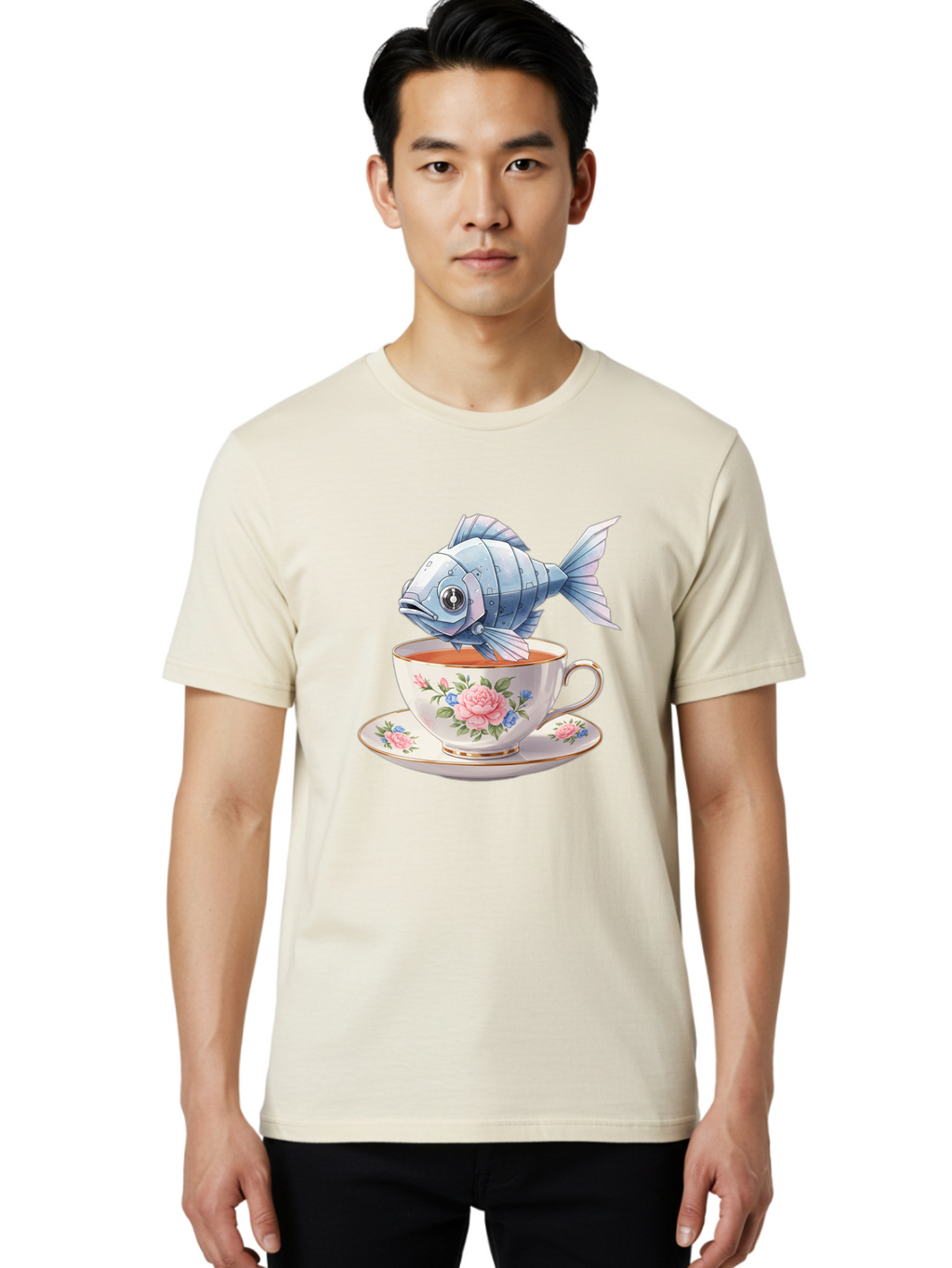 Steampunk-Fish-Tea Men'S Graphic Tee, 100% Cotton, Comfortable Casual Summer Wear, Machine Washable, Vintage Camera, Old Camera, Antique Camera, Black Camera, Classic Photography, Photography Equipment, Nostalgic Device, Film Camera, Bal418