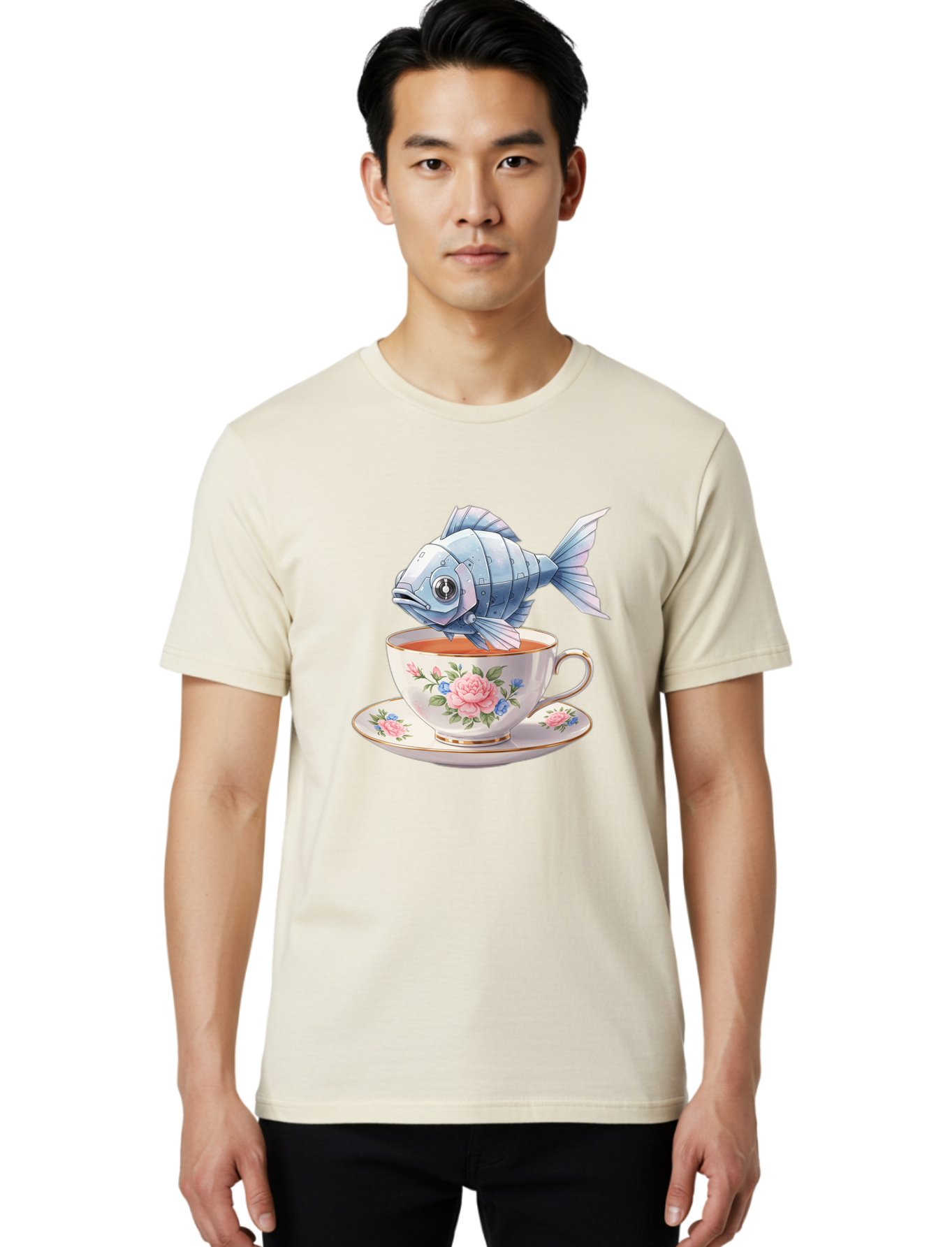 Steampunk-Fish-Tea Men'S Graphic Tee, 100% Cotton, Comfortable Casual Summer Wear, Machine Washable, Vintage Camera, Old Camera, Antique Camera, Black Camera, Classic Photography, Photography Equipment, Nostalgic Device, Film Camera, Bal418