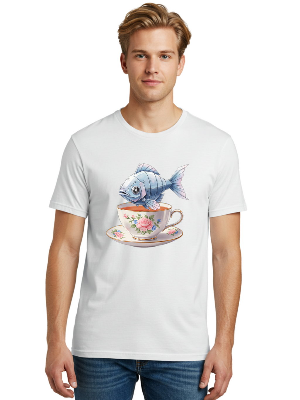 Steampunk-Fish-Tea Men'S Graphic Tee, 100% Cotton, Comfortable Casual Summer Wear, Machine Washable, Vintage Camera, Old Camera, Antique Camera, Black Camera, Classic Photography, Photography Equipment, Nostalgic Device, Film Camera, Bal418