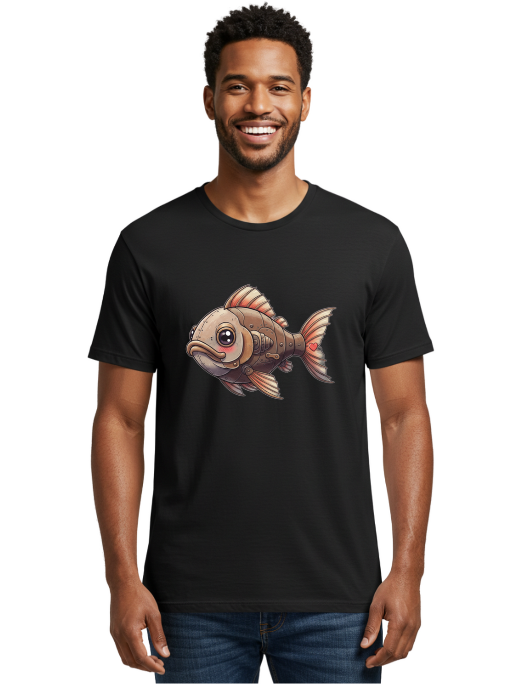 Steampunk-Fish Men'S Graphic Tee, 100% Cotton, Comfortable Casual Summer Wear, Machine Washable, Vintage Camera, Old Camera, Antique Camera, Black Camera, Classic Photography, Photography Equipment, Nostalgic Device, Film Camera, Camera Art Bal419