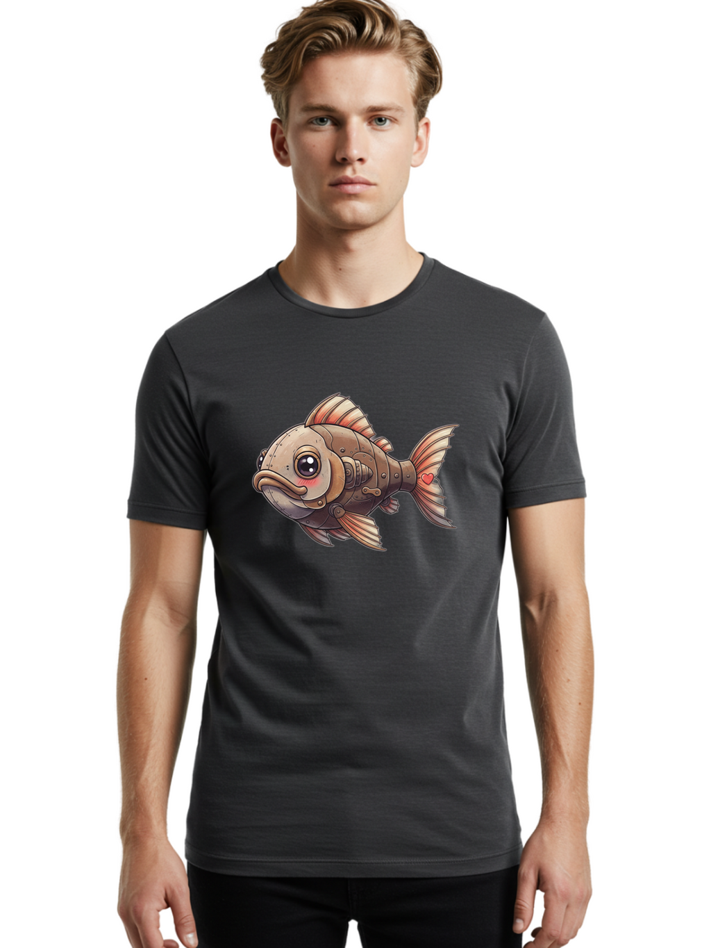 Steampunk-Fish Men'S Graphic Tee, 100% Cotton, Comfortable Casual Summer Wear, Machine Washable, Vintage Camera, Old Camera, Antique Camera, Black Camera, Classic Photography, Photography Equipment, Nostalgic Device, Film Camera, Camera Art Bal419