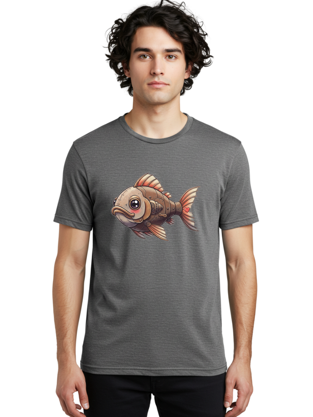 Steampunk-Fish Men'S Graphic Tee, 100% Cotton, Comfortable Casual Summer Wear, Machine Washable, Vintage Camera, Old Camera, Antique Camera, Black Camera, Classic Photography, Photography Equipment, Nostalgic Device, Film Camera, Camera Art Bal419