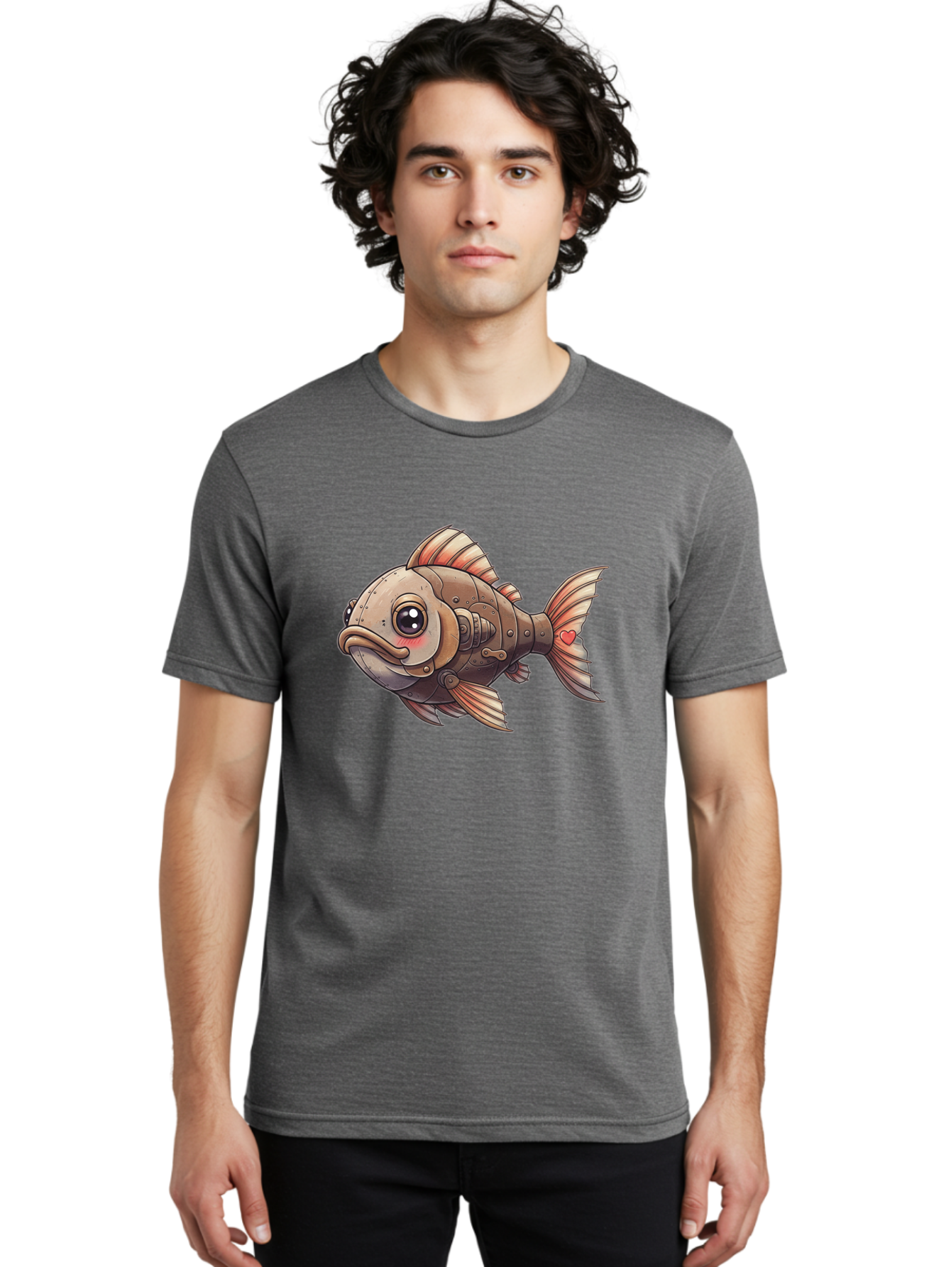 Steampunk-Fish Men'S Graphic Tee, 100% Cotton, Comfortable Casual Summer Wear, Machine Washable, Vintage Camera, Old Camera, Antique Camera, Black Camera, Classic Photography, Photography Equipment, Nostalgic Device, Film Camera, Camera Art Bal419