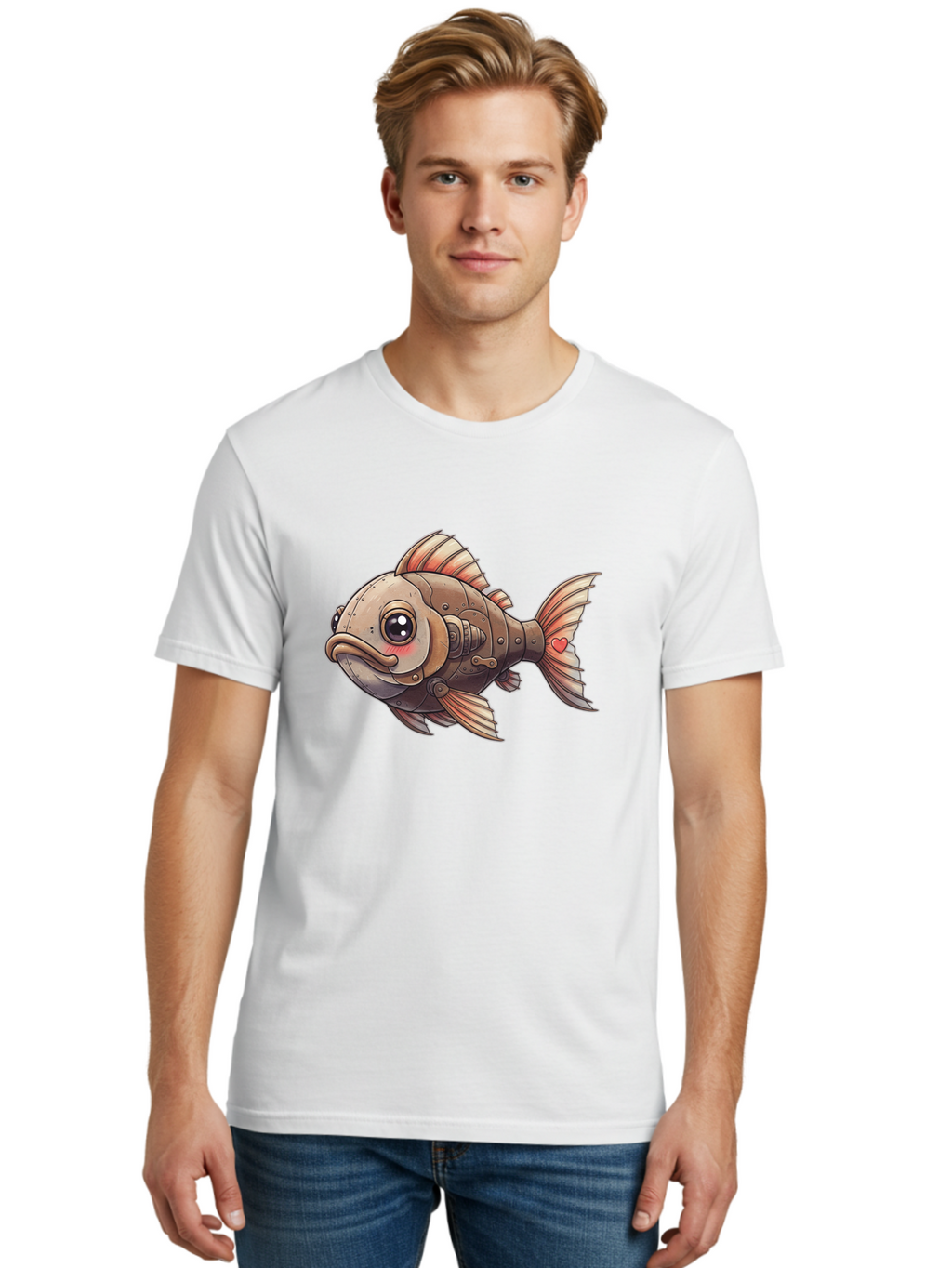 Steampunk-Fish Men'S Graphic Tee, 100% Cotton, Comfortable Casual Summer Wear, Machine Washable, Vintage Camera, Old Camera, Antique Camera, Black Camera, Classic Photography, Photography Equipment, Nostalgic Device, Film Camera, Camera Art Bal419