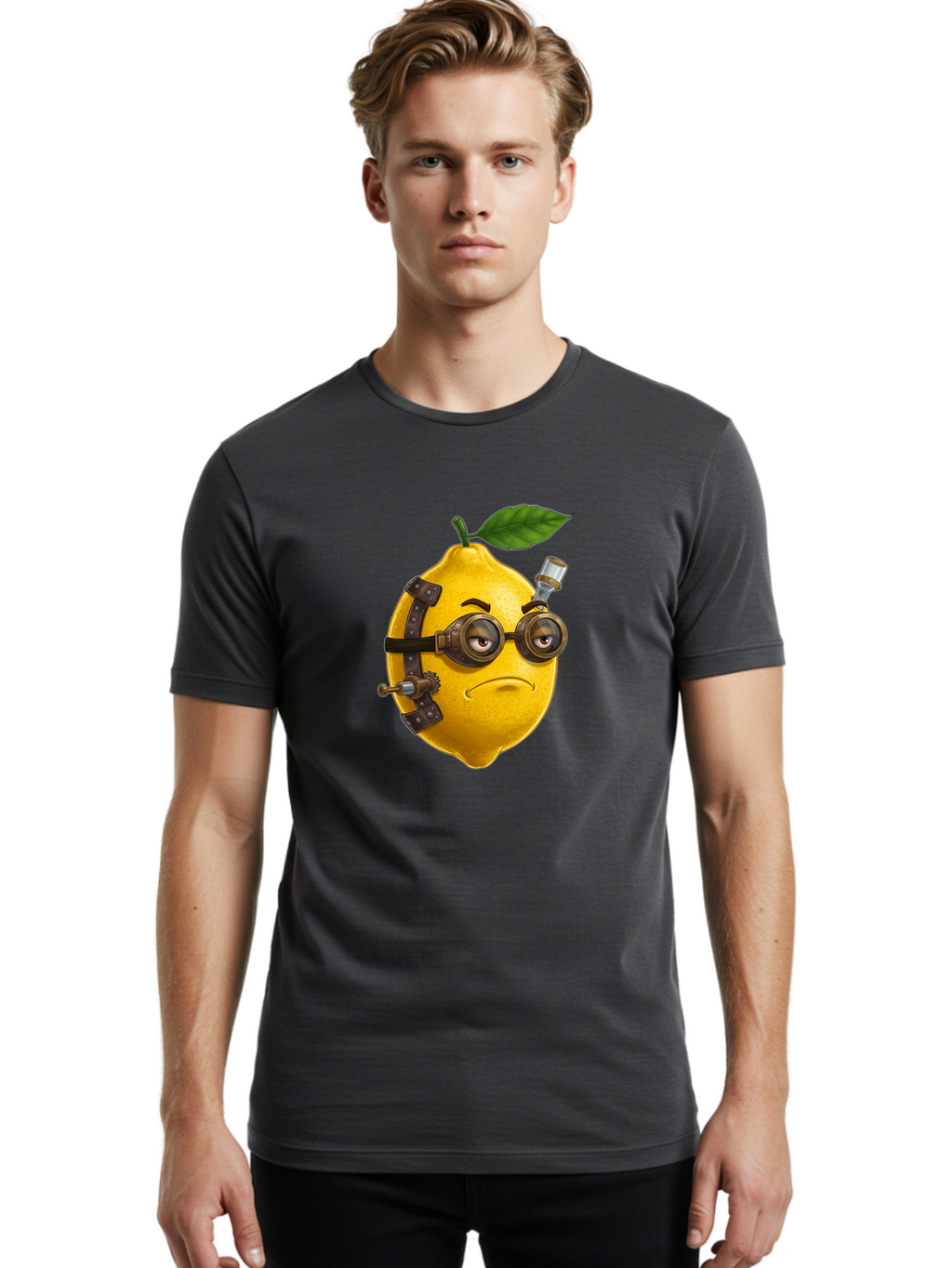 Steampunk-Lemon Men'S Graphic Tee, 100% Cotton, Comfortable Casual Summer Wear, Machine Washable, Vintage Camera, Old Camera, Antique Camera, Black Camera, Classic Photography, Photography Equipment, Nostalgic Device, Film Camera, Camera Art Bal420