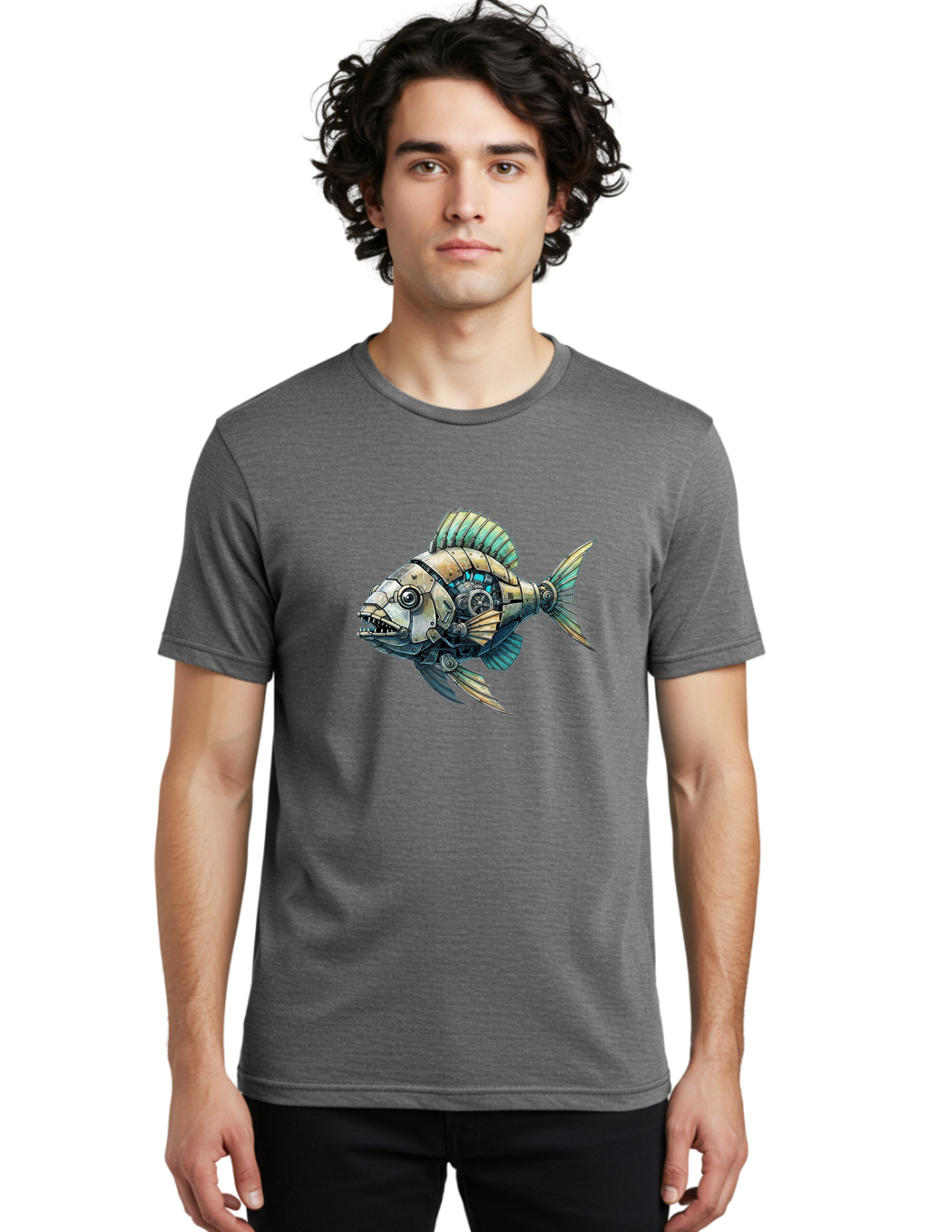 Steampunk-Piranha Men'S Graphic Tee, 100% Cotton, Comfortable Casual Summer Wear, Machine Washable, Vintage Camera, Old Camera, Antique Camera, Black Camera, Classic Photography, Photography Equipment, Nostalgic Device, Film Camera, Camera Art Bal421