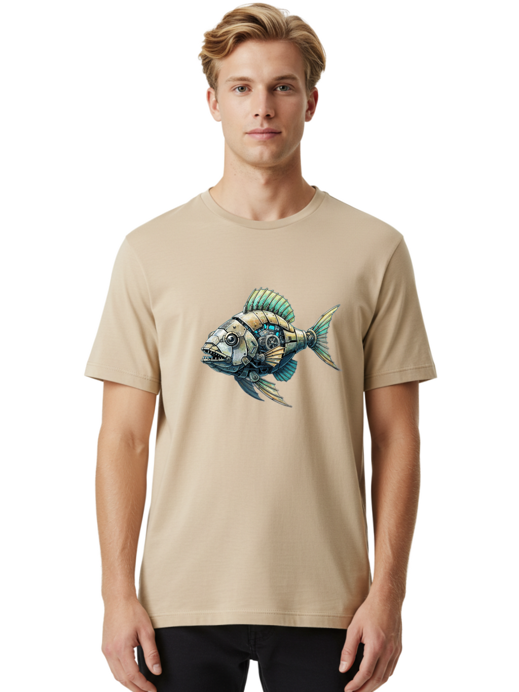 Steampunk-Piranha Men'S Graphic Tee, 100% Cotton, Comfortable Casual Summer Wear, Machine Washable, Vintage Camera, Old Camera, Antique Camera, Black Camera, Classic Photography, Photography Equipment, Nostalgic Device, Film Camera, Camera Art Bal421