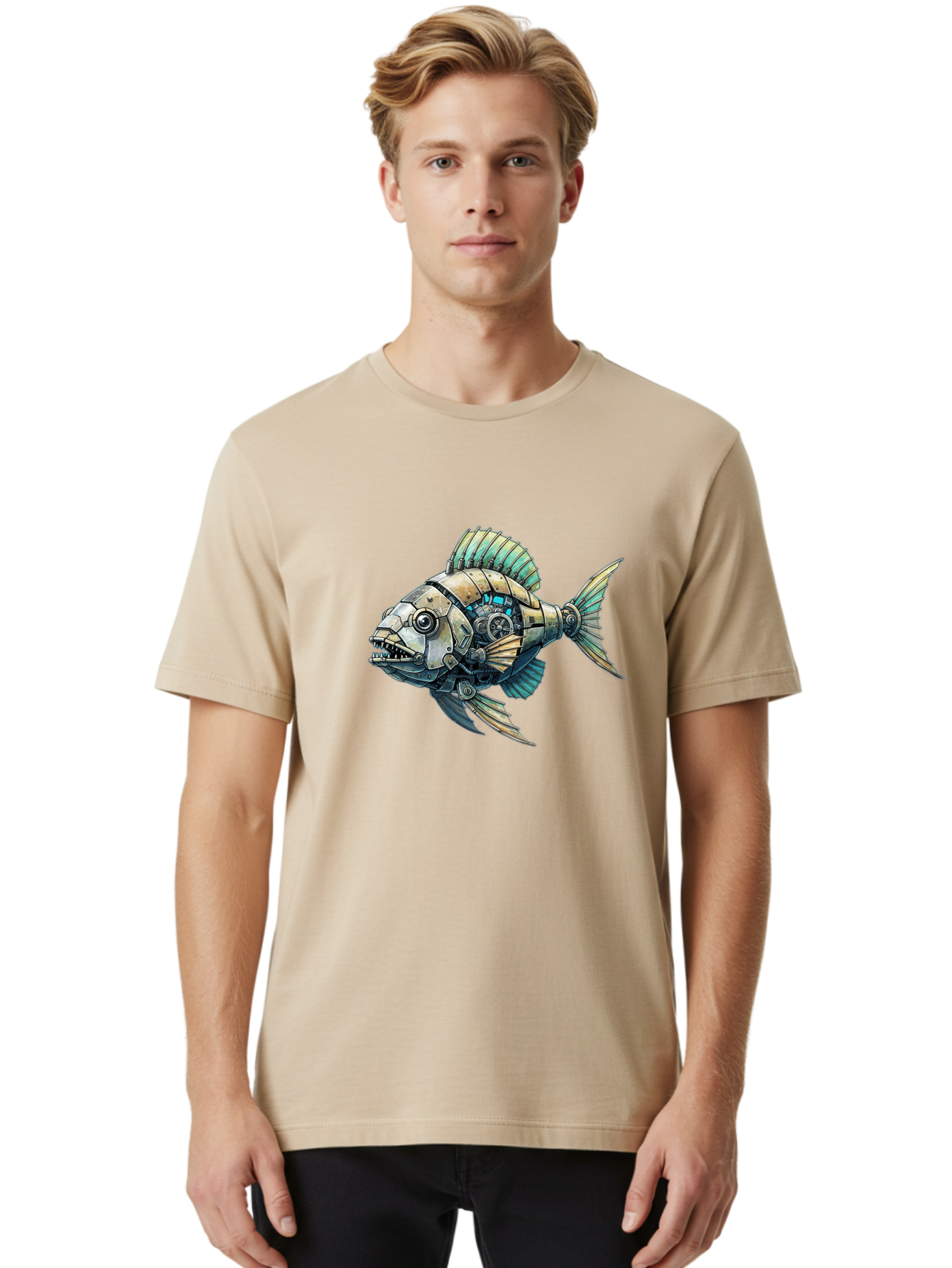 Steampunk-Piranha Men'S Graphic Tee, 100% Cotton, Comfortable Casual Summer Wear, Machine Washable, Vintage Camera, Old Camera, Antique Camera, Black Camera, Classic Photography, Photography Equipment, Nostalgic Device, Film Camera, Camera Art Bal421