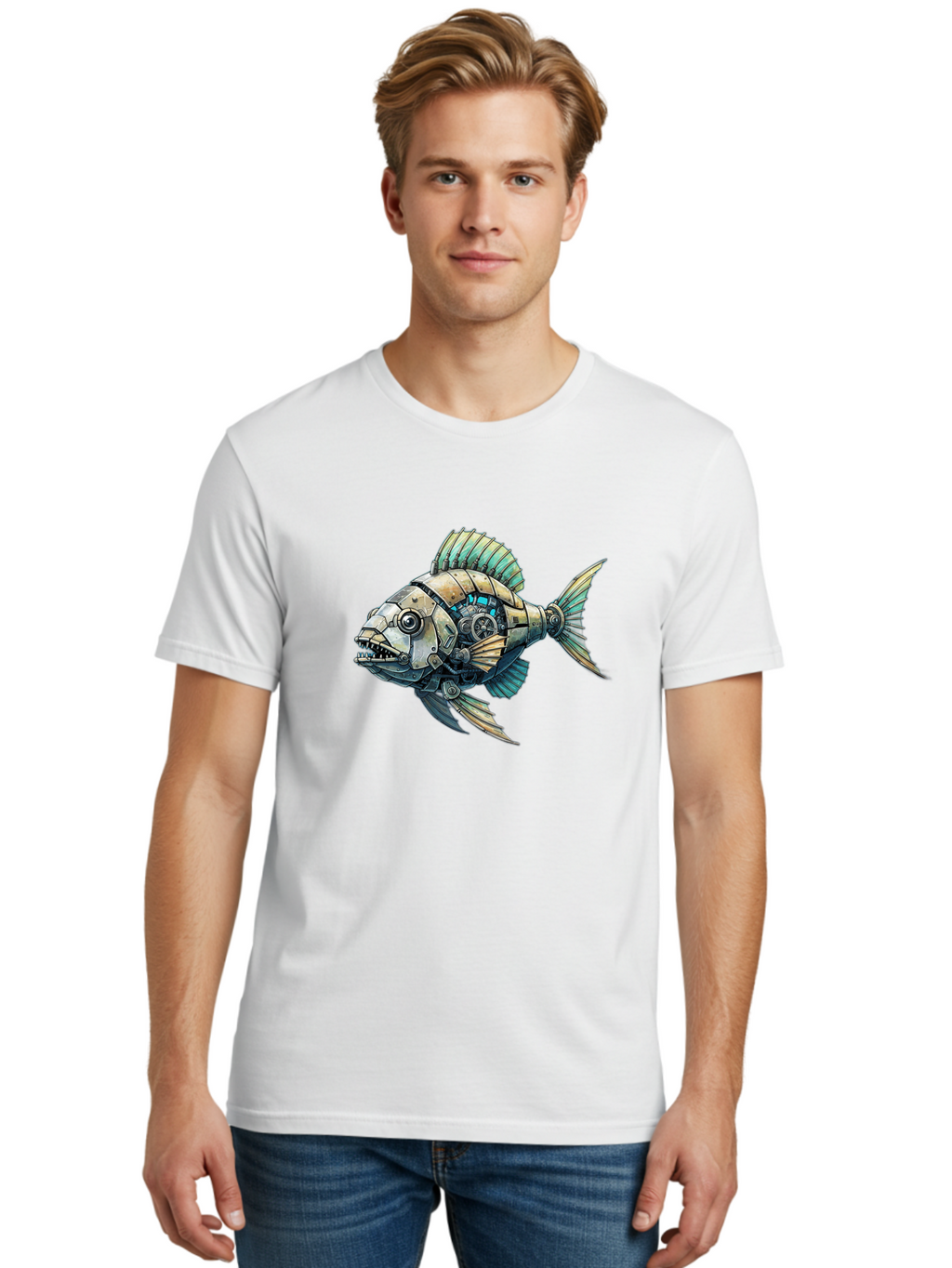 Steampunk-Piranha Men'S Graphic Tee, 100% Cotton, Comfortable Casual Summer Wear, Machine Washable, Vintage Camera, Old Camera, Antique Camera, Black Camera, Classic Photography, Photography Equipment, Nostalgic Device, Film Camera, Camera Art Bal421