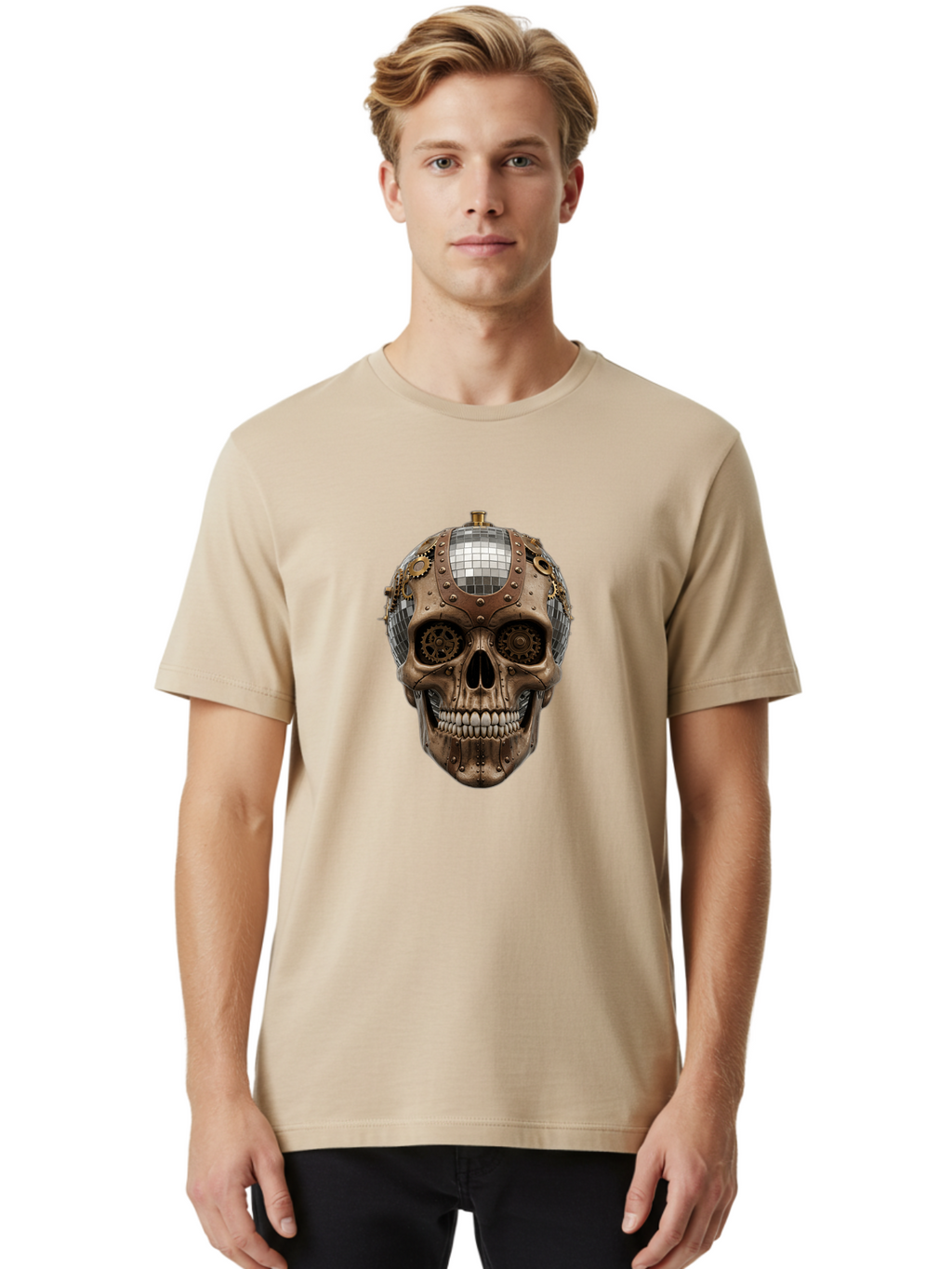 Steampunk-Skull Men'S Graphic Tee, 100% Cotton, Comfortable Casual Summer Wear, Machine Washable, Vintage Camera, Old Camera, Antique Camera, Black Camera, Classic Photography, Photography Equipment, Nostalgic Device, Film Camera, Camera Art Bal422