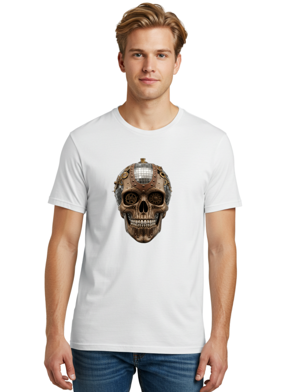 Steampunk-Skull Men'S Graphic Tee, 100% Cotton, Comfortable Casual Summer Wear, Machine Washable, Vintage Camera, Old Camera, Antique Camera, Black Camera, Classic Photography, Photography Equipment, Nostalgic Device, Film Camera, Camera Art Bal422