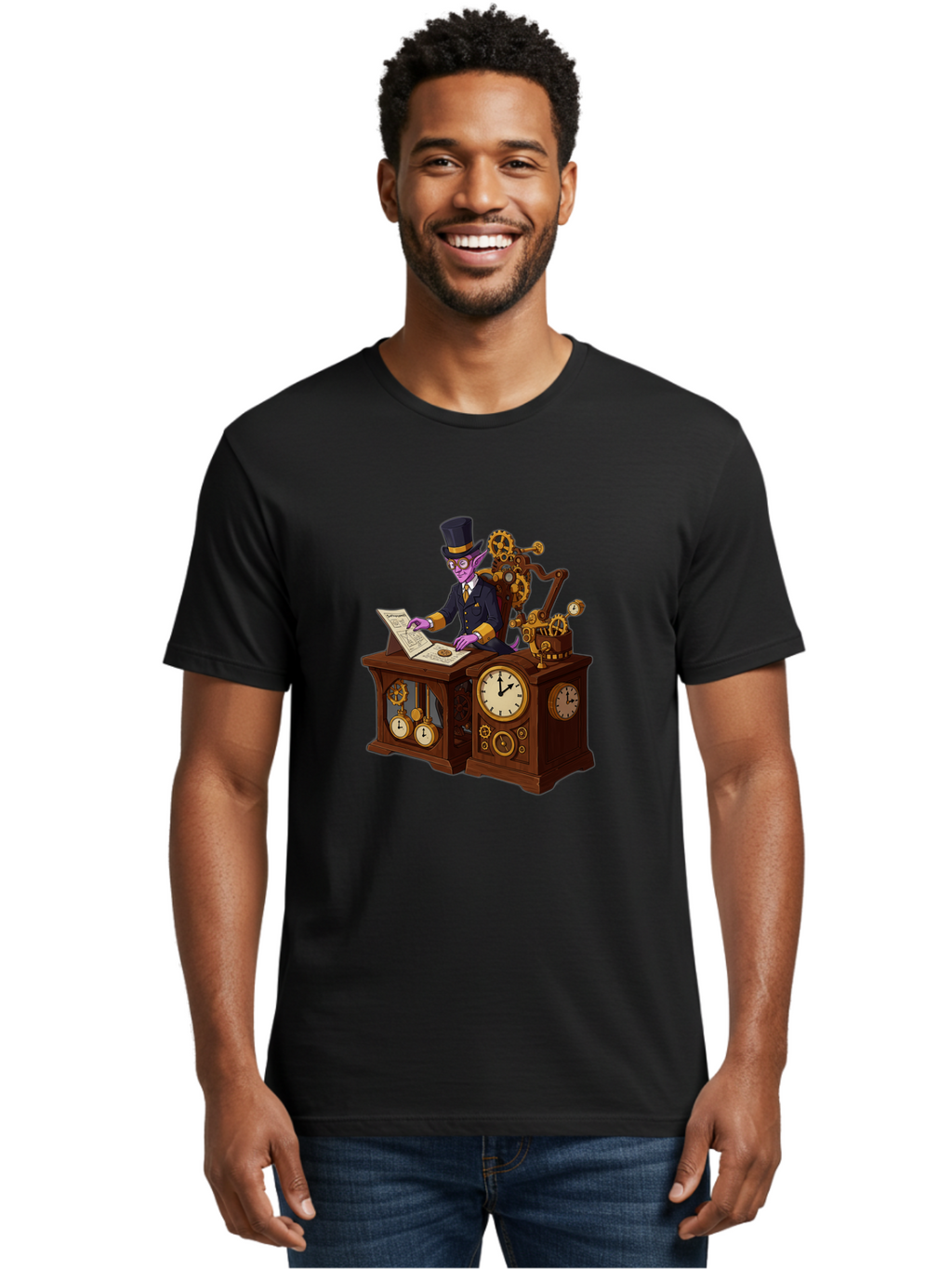 Steampunk-Timekeeper Men'S Graphic Tee, 100% Cotton, Comfortable Casual Summer Wear, Machine Washable, Vintage Camera, Old Camera, Antique Camera, Black Camera, Classic Photography, Photography Equipment, Nostalgic Device, Film Camera, Bal424