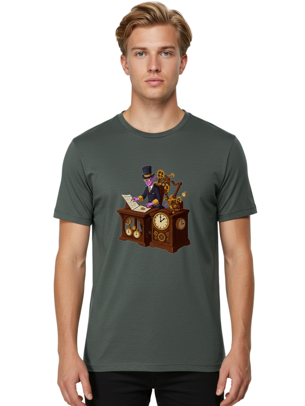 Steampunk-Timekeeper Men'S Graphic Tee, 100% Cotton, Comfortable Casual Summer Wear, Machine Washable, Vintage Camera, Old Camera, Antique Camera, Black Camera, Classic Photography, Photography Equipment, Nostalgic Device, Film Camera, Bal424