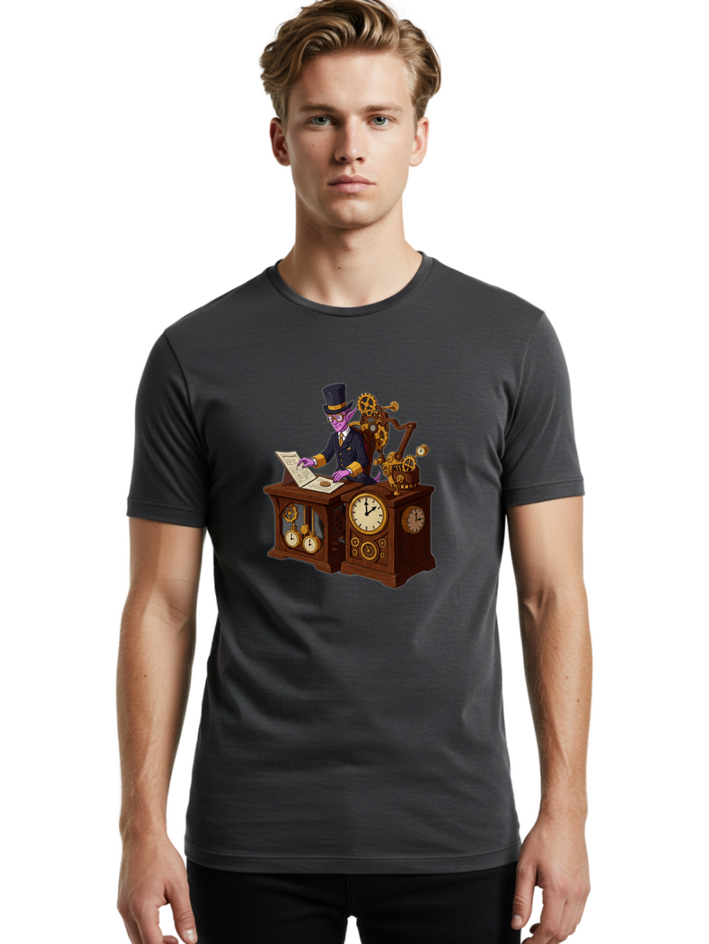 Steampunk-Timekeeper Men'S Graphic Tee, 100% Cotton, Comfortable Casual Summer Wear, Machine Washable, Vintage Camera, Old Camera, Antique Camera, Black Camera, Classic Photography, Photography Equipment, Nostalgic Device, Film Camera, Bal424