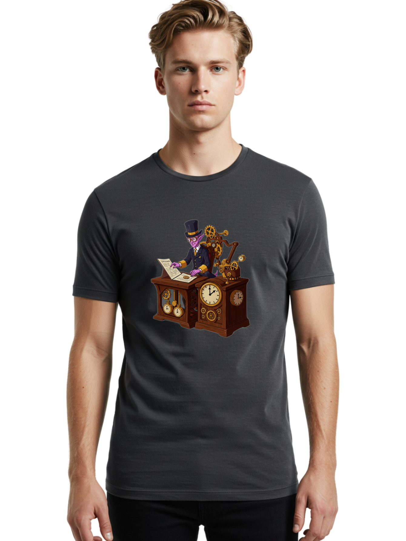 Steampunk-Timekeeper Men'S Graphic Tee, 100% Cotton, Comfortable Casual Summer Wear, Machine Washable, Vintage Camera, Old Camera, Antique Camera, Black Camera, Classic Photography, Photography Equipment, Nostalgic Device, Film Camera, Bal424