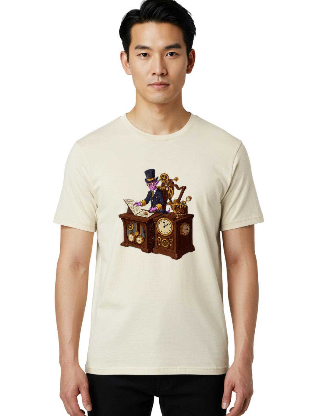 Steampunk-Timekeeper Men'S Graphic Tee, 100% Cotton, Comfortable Casual Summer Wear, Machine Washable, Vintage Camera, Old Camera, Antique Camera, Black Camera, Classic Photography, Photography Equipment, Nostalgic Device, Film Camera, Bal424