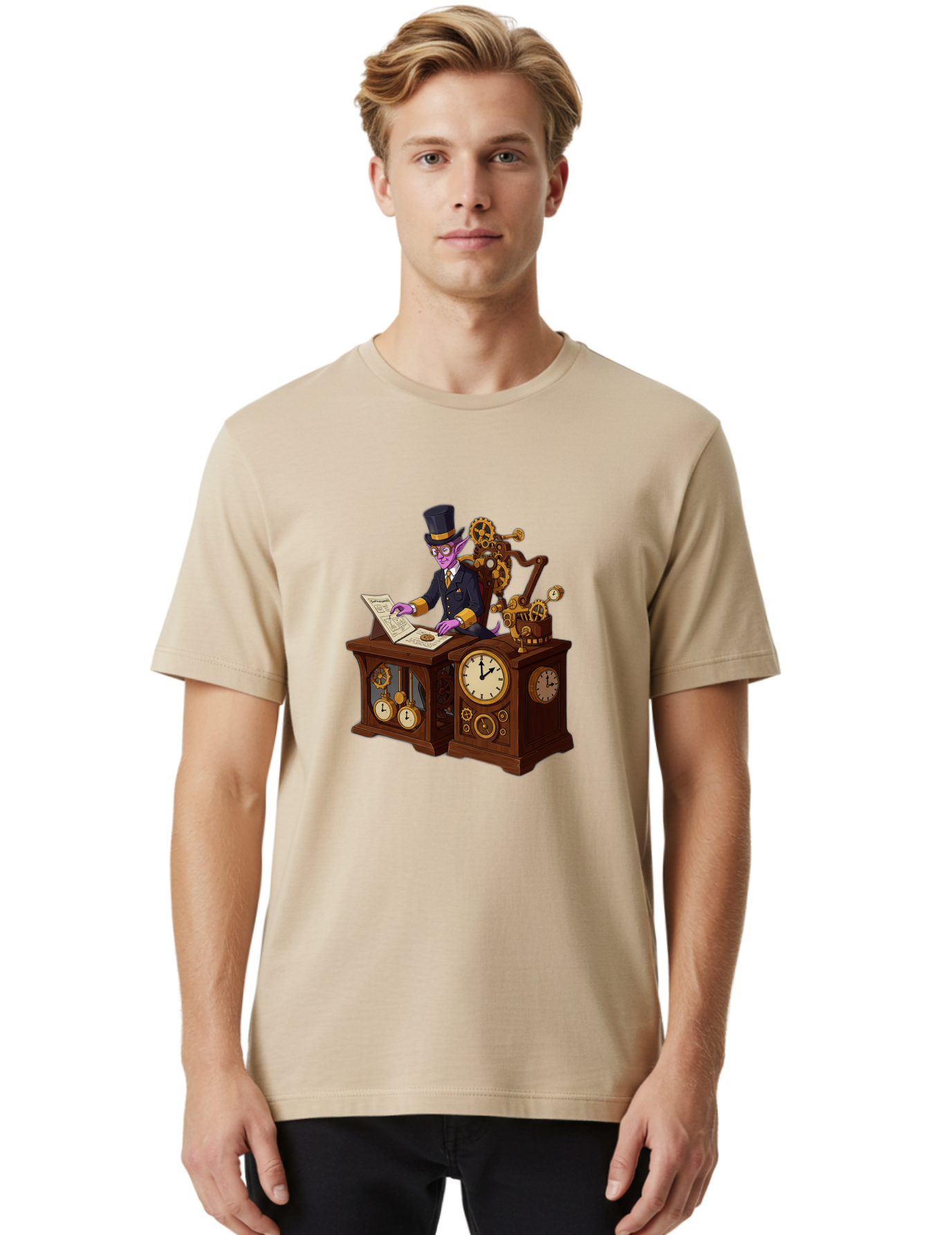 Steampunk-Timekeeper Men'S Graphic Tee, 100% Cotton, Comfortable Casual Summer Wear, Machine Washable, Vintage Camera, Old Camera, Antique Camera, Black Camera, Classic Photography, Photography Equipment, Nostalgic Device, Film Camera, Bal424