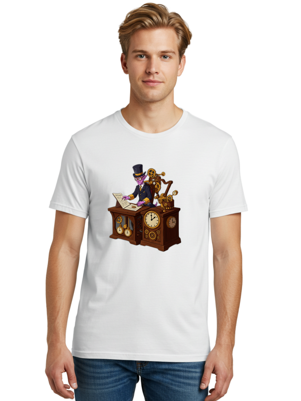 Steampunk-Timekeeper Men'S Graphic Tee, 100% Cotton, Comfortable Casual Summer Wear, Machine Washable, Vintage Camera, Old Camera, Antique Camera, Black Camera, Classic Photography, Photography Equipment, Nostalgic Device, Film Camera, Bal424