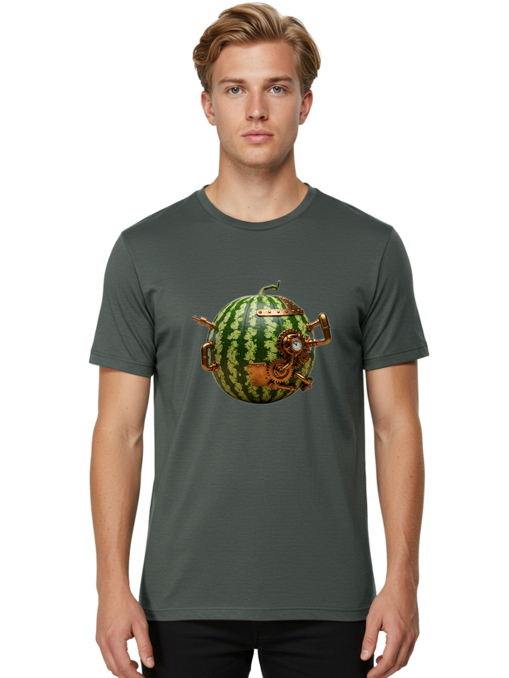 Steampunk-Watermelon Men'S Graphic Tee, 100% Cotton, Comfortable Casual Summer Wear, Machine Washable, Vintage Camera, Old Camera, Antique Camera, Black Camera, Classic Photography, Photography Equipment, Nostalgic Device, Film Camera, Bal425