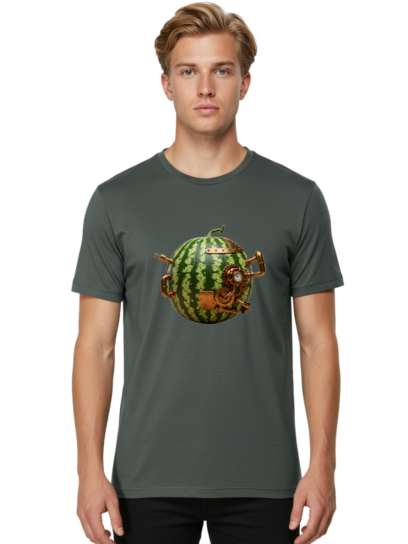 Steampunk-Watermelon Men'S Graphic Tee, 100% Cotton, Comfortable Casual Summer Wear, Machine Washable, Vintage Camera, Old Camera, Antique Camera, Black Camera, Classic Photography, Photography Equipment, Nostalgic Device, Film Camera, Bal425