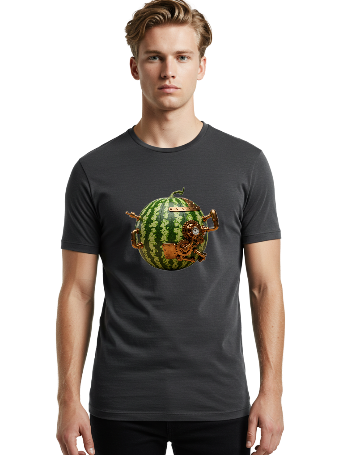 Steampunk-Watermelon Men'S Graphic Tee, 100% Cotton, Comfortable Casual Summer Wear, Machine Washable, Vintage Camera, Old Camera, Antique Camera, Black Camera, Classic Photography, Photography Equipment, Nostalgic Device, Film Camera, Bal425