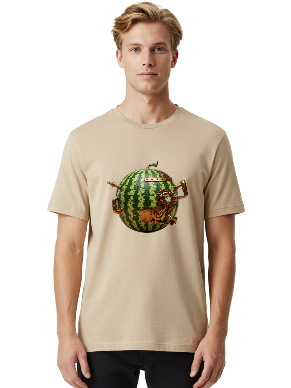 Steampunk-Watermelon Men'S Graphic Tee, 100% Cotton, Comfortable Casual Summer Wear, Machine Washable, Vintage Camera, Old Camera, Antique Camera, Black Camera, Classic Photography, Photography Equipment, Nostalgic Device, Film Camera, Bal425
