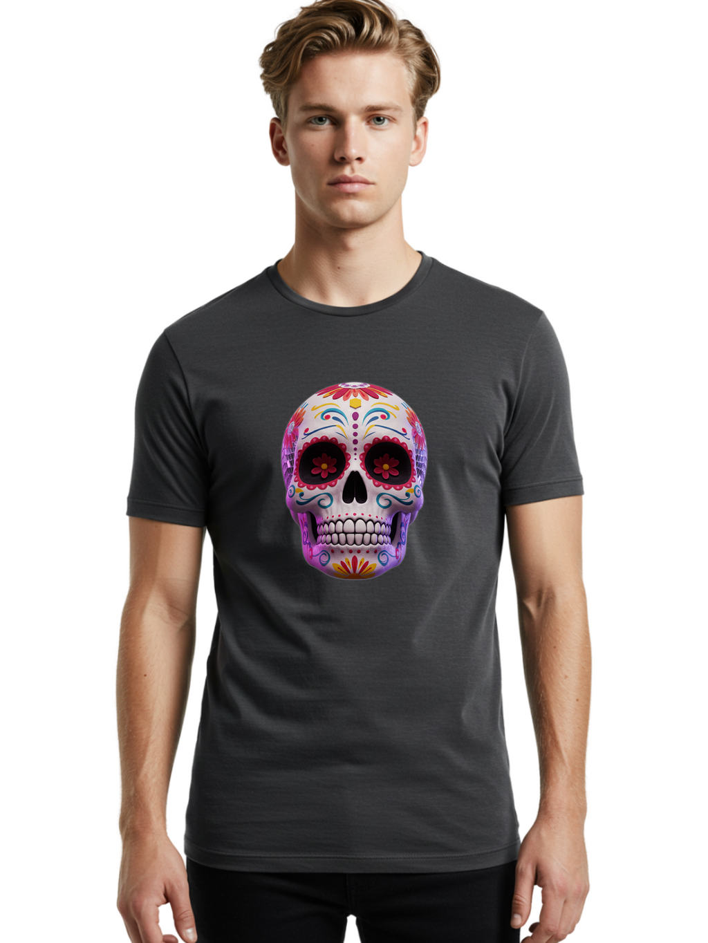 Sugar-Skull-1 Men'S Graphic Tee, 100% Cotton, Comfortable Casual Summer Wear, Machine Washable, Vintage Camera, Old Camera, Antique Camera, Black Camera, Classic Photography, Photography Equipment, Nostalgic Device, Film Camera, Camera Art Bal435