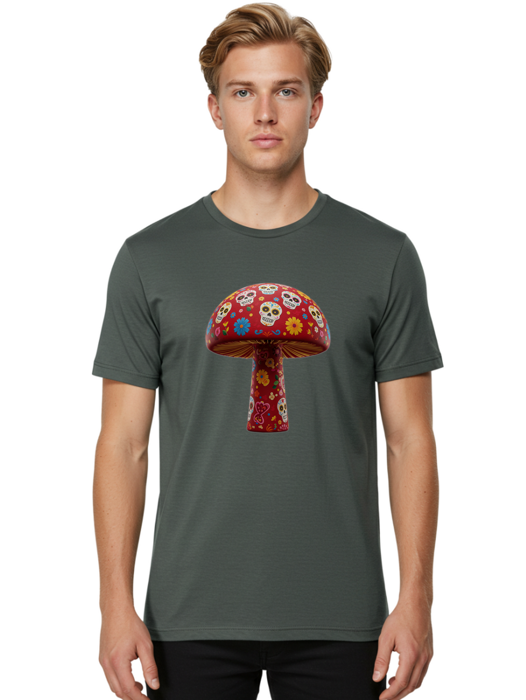 Sugar-Skull-Mushroom Men'S Graphic Tee, 100% Cotton, Comfortable Casual Summer Wear, Machine Washable, Vintage Camera, Old Camera, Antique Camera, Black Camera, Classic Photography, Photography Equipment, Nostalgic Device, Film Camera, Bal437