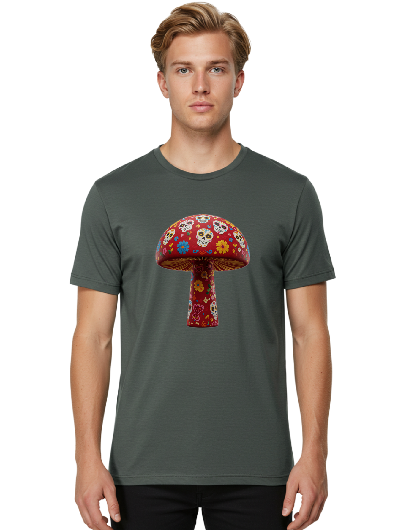 Sugar-Skull-Mushroom Men'S Graphic Tee, 100% Cotton, Comfortable Casual Summer Wear, Machine Washable, Vintage Camera, Old Camera, Antique Camera, Black Camera, Classic Photography, Photography Equipment, Nostalgic Device, Film Camera, Bal437
