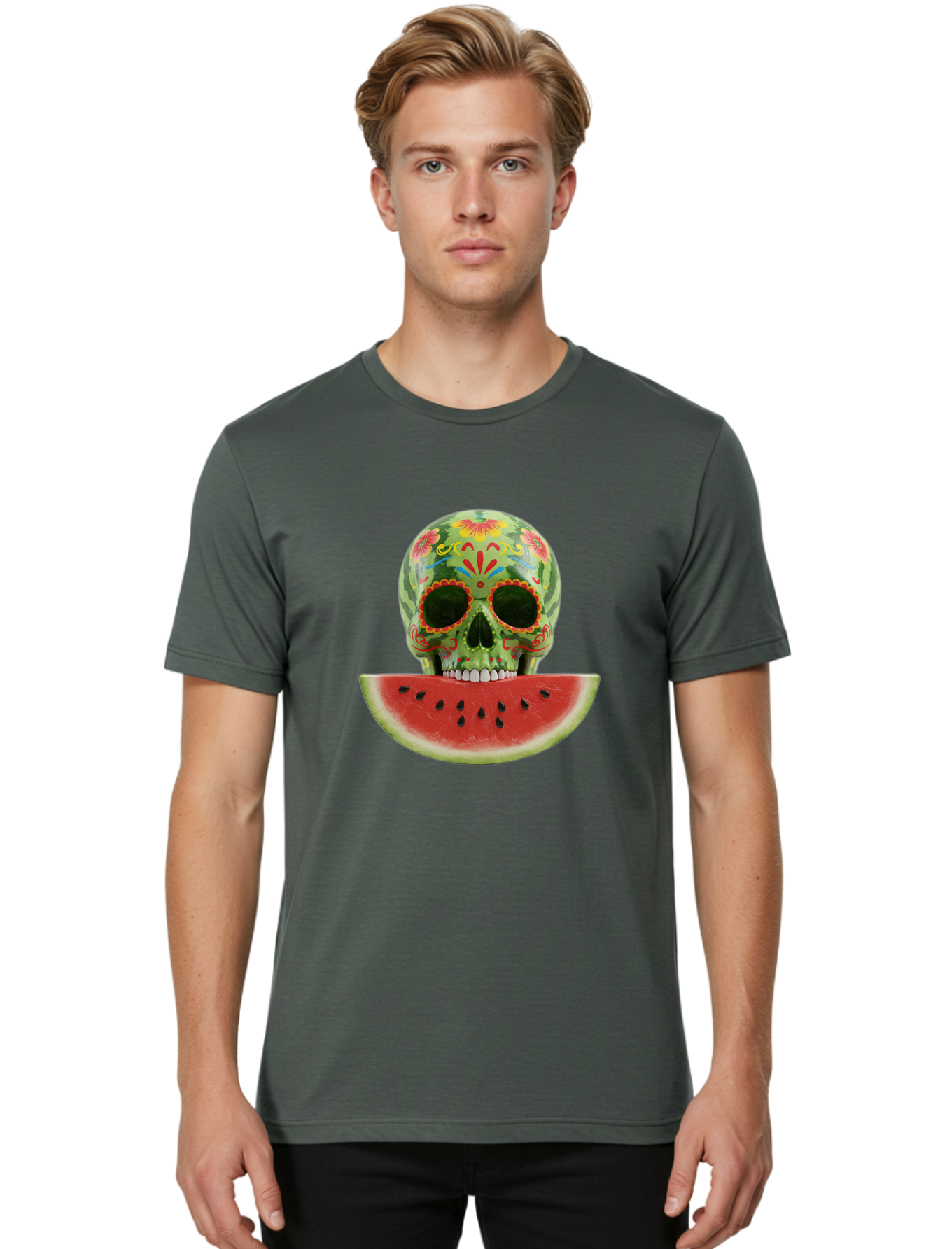 Sugar-Skull-Watermelon Men'S Graphic Tee, 100% Cotton, Comfortable Casual Summer Wear, Machine Washable, Vintage Camera, Old Camera, Antique Camera, Black Camera, Classic Photography, Photography Equipment, Nostalgic Device, Film Camera, Bal438