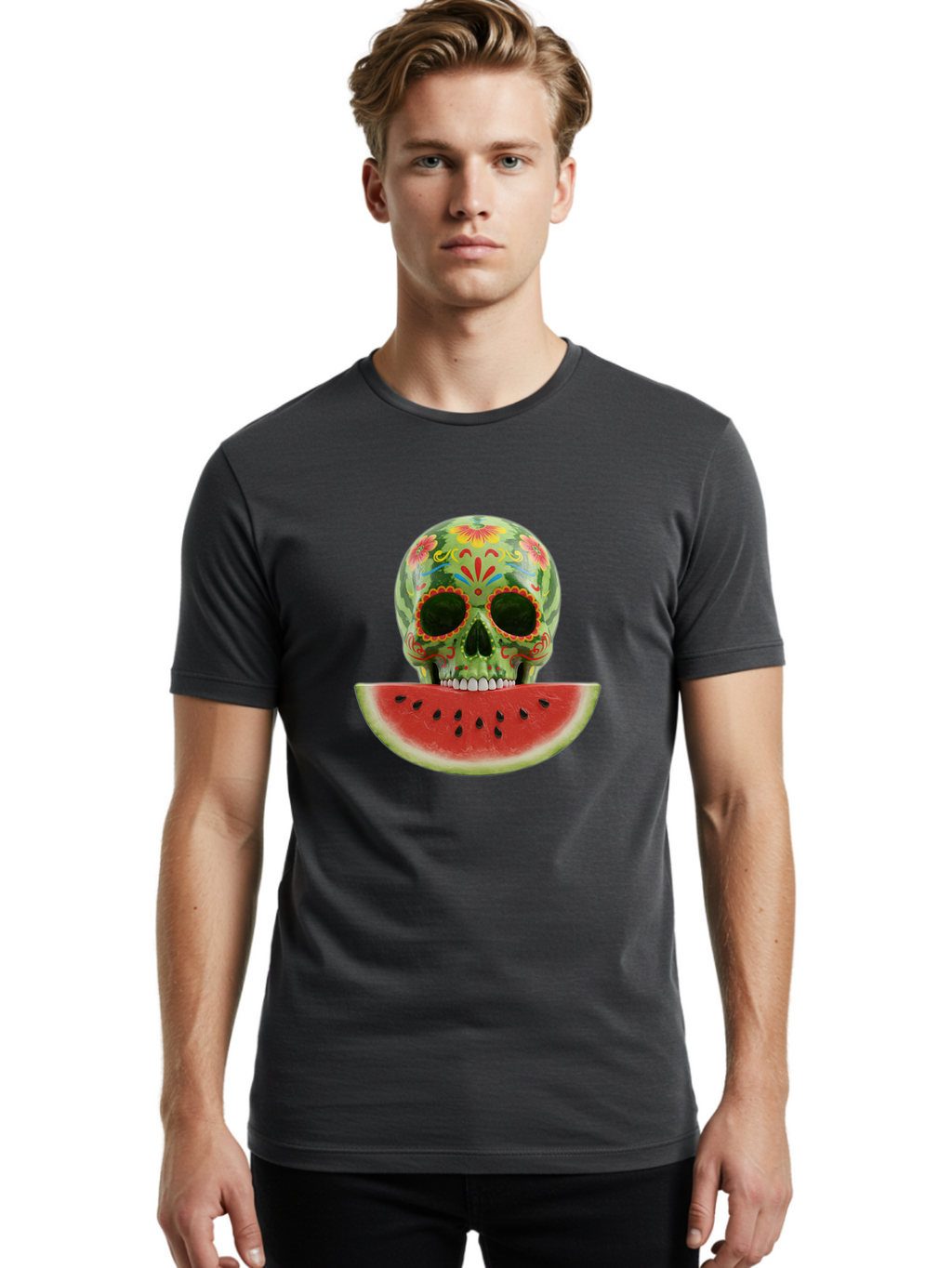 Sugar-Skull-Watermelon Men'S Graphic Tee, 100% Cotton, Comfortable Casual Summer Wear, Machine Washable, Vintage Camera, Old Camera, Antique Camera, Black Camera, Classic Photography, Photography Equipment, Nostalgic Device, Film Camera, Bal438