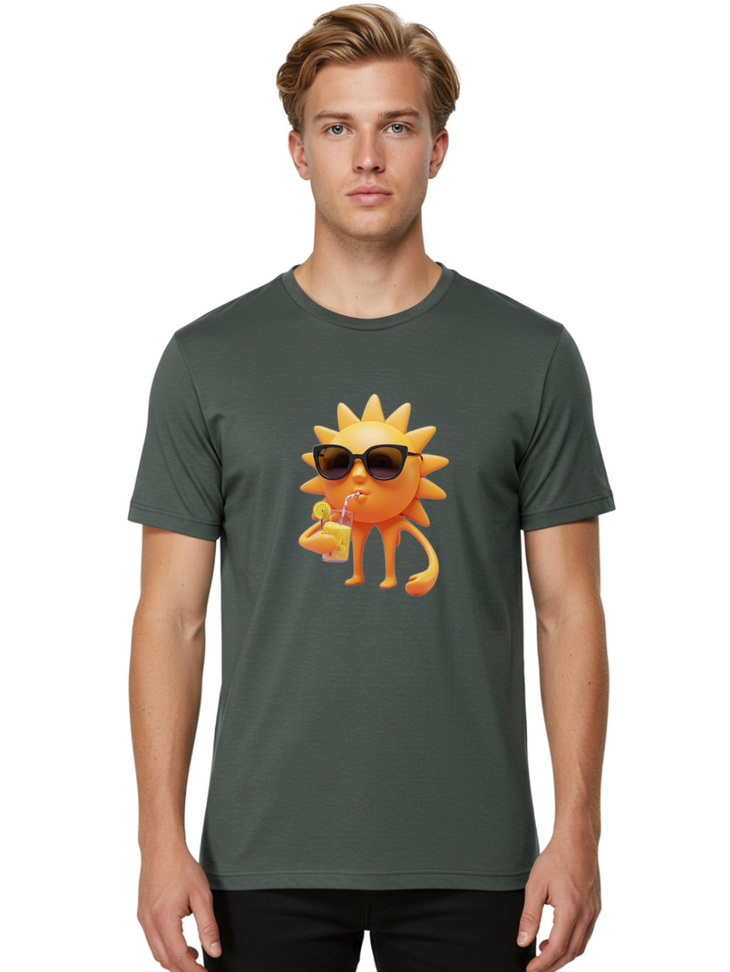 Sun-Drinking-Juice-1 Men'S Graphic Tee, 100% Cotton, Comfortable Casual Summer Wear, Machine Washable, Vintage Camera, Old Camera, Antique Camera, Black Camera, Classic Photography, Photography Equipment, Nostalgic Device, Film Camera, Bal441