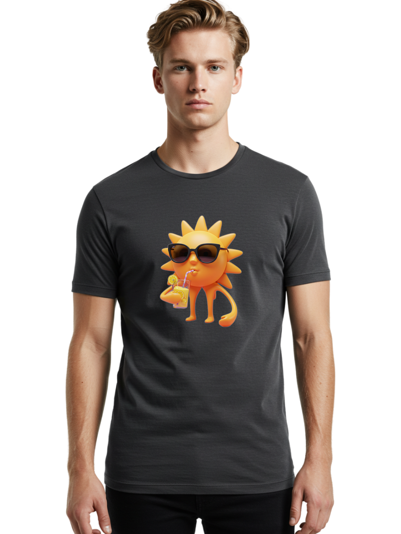 Sun-Drinking-Juice-1 Men'S Graphic Tee, 100% Cotton, Comfortable Casual Summer Wear, Machine Washable, Vintage Camera, Old Camera, Antique Camera, Black Camera, Classic Photography, Photography Equipment, Nostalgic Device, Film Camera, Bal441