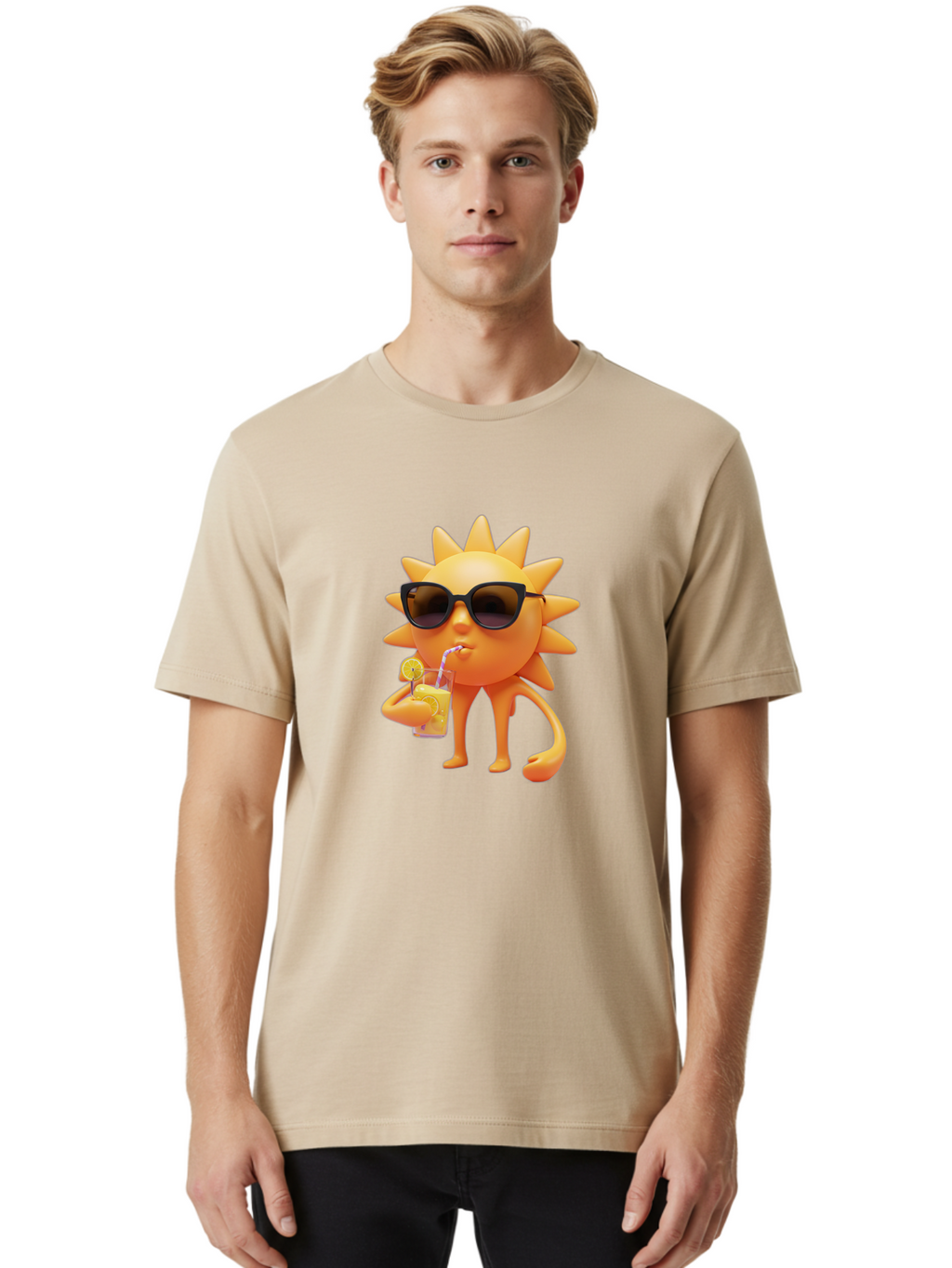 Sun-Drinking-Juice-1 Men'S Graphic Tee, 100% Cotton, Comfortable Casual Summer Wear, Machine Washable, Vintage Camera, Old Camera, Antique Camera, Black Camera, Classic Photography, Photography Equipment, Nostalgic Device, Film Camera, Bal441