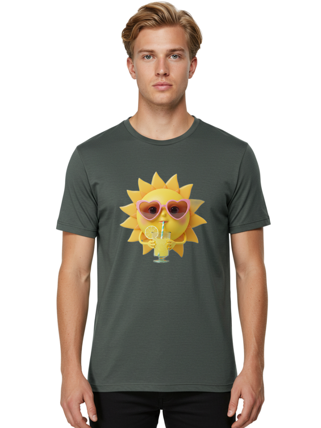 Sun-With-Sunglasses-Drinking-Lemonade Men'S Graphic Tee, 100% Cotton, Comfortable Casual Summer Wear, Machine Washable, Vintage Camera, Old Camera, Antique Camera, Black Camera, Classic Photography, Photography Equipment, Nostalgic Device, Bal444